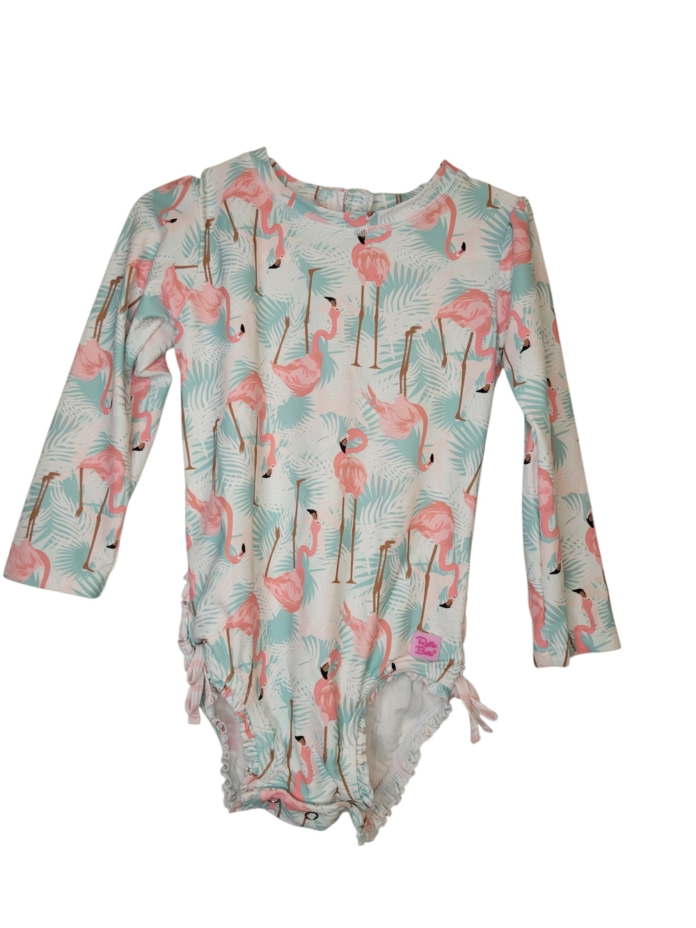 Ruffle Butts Pink Flamingo & Aqua Palm Rashguard One-Piece